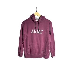 Ariat Hoodie Mens Medium Burgundy Maroon Graphic Logo Fleece Pullover Sweatshirt